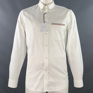 PAUL SMITH Size L White Contrast Trim Cotton One Pocket Long Sleeve Shirt